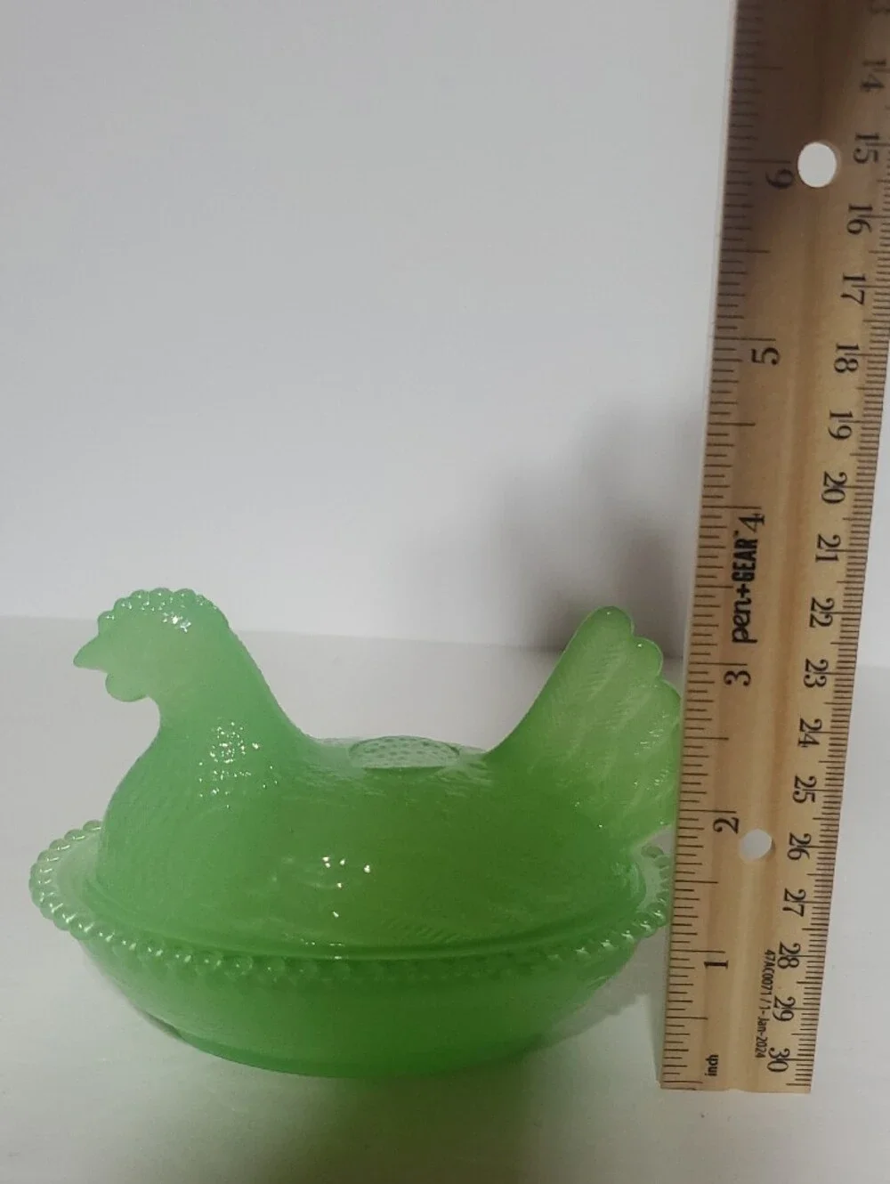 Green Glass Hen on Nest Dish